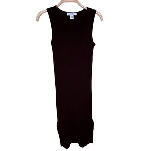 Magaschoni V-Neck Ribbed Sleeveless Sweater Dress Black Size M‎